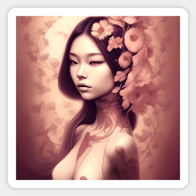Beautiful Asian Woman Painting Sticker by animegirlnft